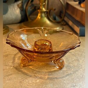 Vintage Fostoria amber depression glass candle holder